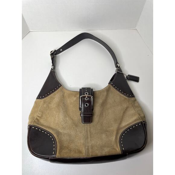 Coach Hamilton Suede Camel Tan Leather Hobo Tote Shoulder Bag Purse Vintage 90s - Picture 1 of 9